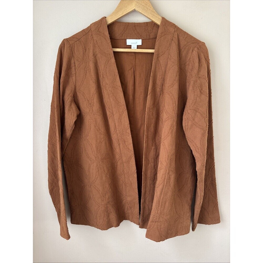 Pure Jill Open Front Jacket Womens S Rust Textured Circle Pattern